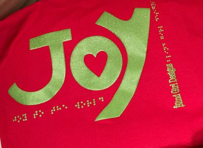 New 3D JOY Sweatshirt - Red with Green Glitter Ink