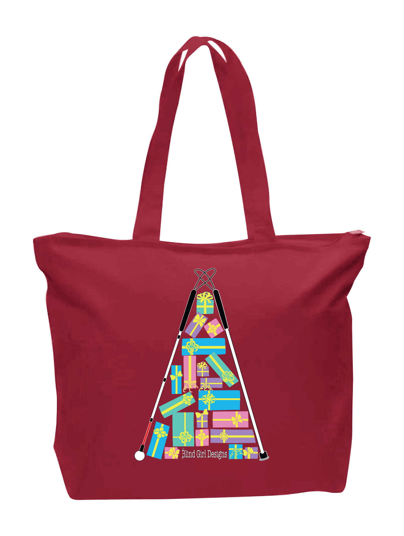 Christmas Tree of Gifts Zip Tote -Red