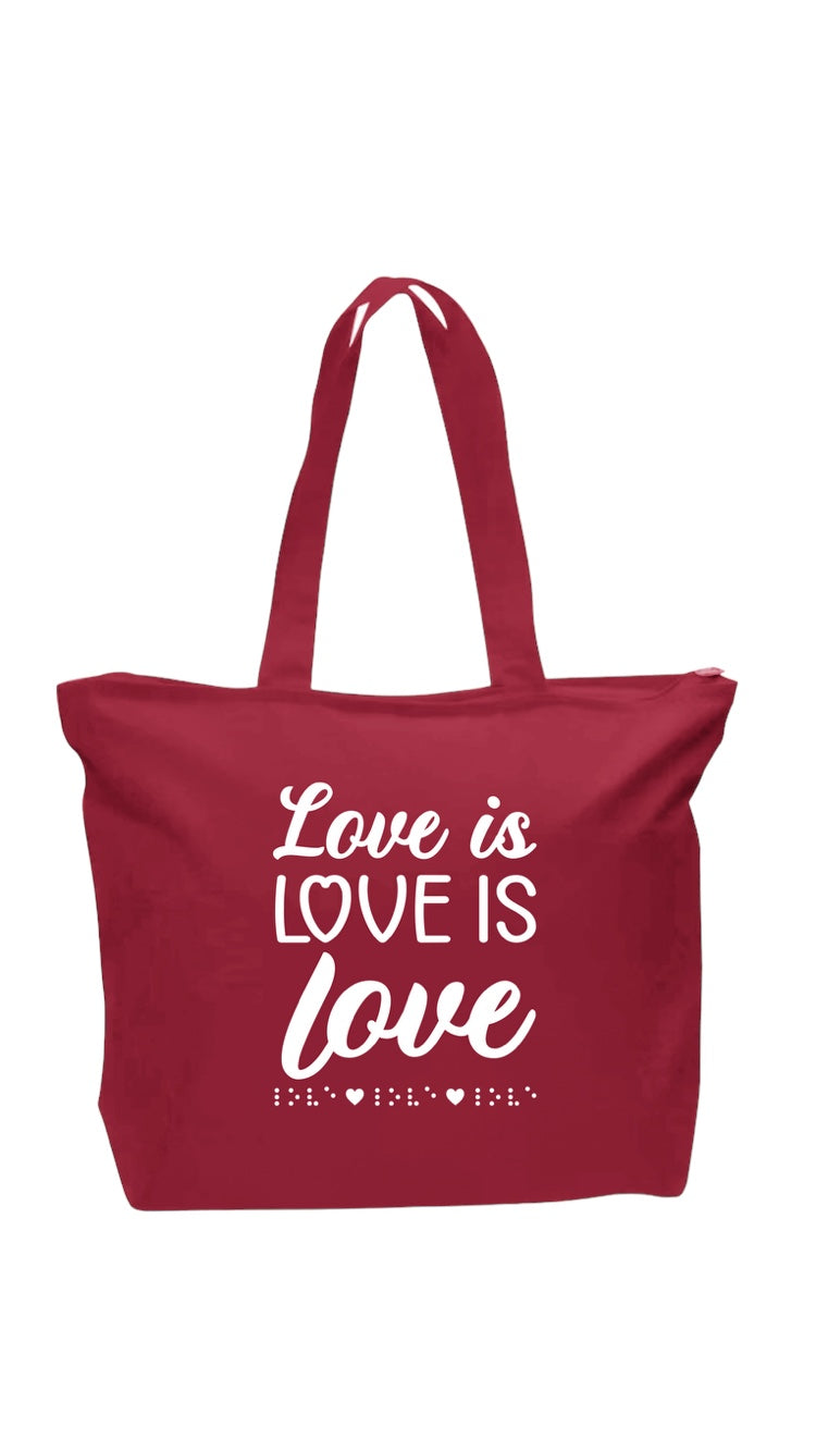 Big Canvas Zip Tote Red - Love is Love