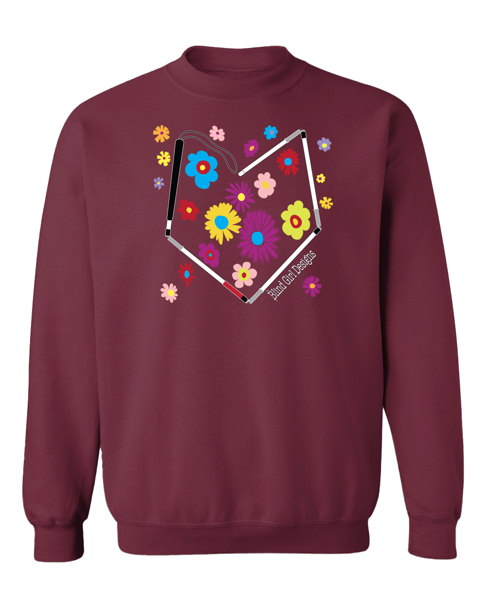 Colorful Flower Heart Cane Crewneck Sweatshirt - berry