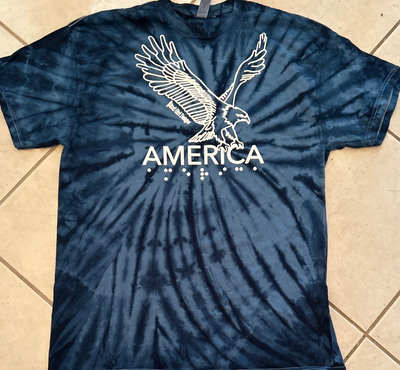 3D Tactile American Eagle T-Shirt - Blue Tie Dye