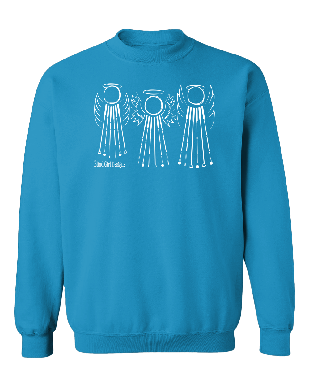 Tactile 3 Sweet White Cane Angels Crewneck Sweatshirt - Sapphire Blue