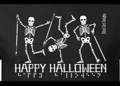 New! Dancing Skeletons Happy Halloween 3-D Glow-in-the-Dark T-Shirt - Orange