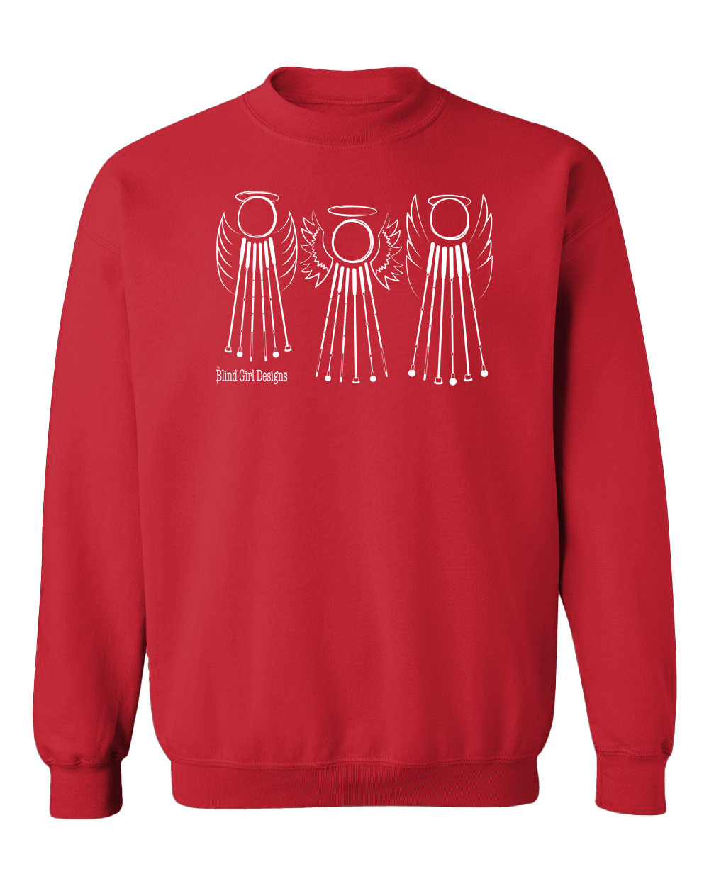 Tactile 3 Sweet White Cane Angels Crewneck Sweatshirt - Red