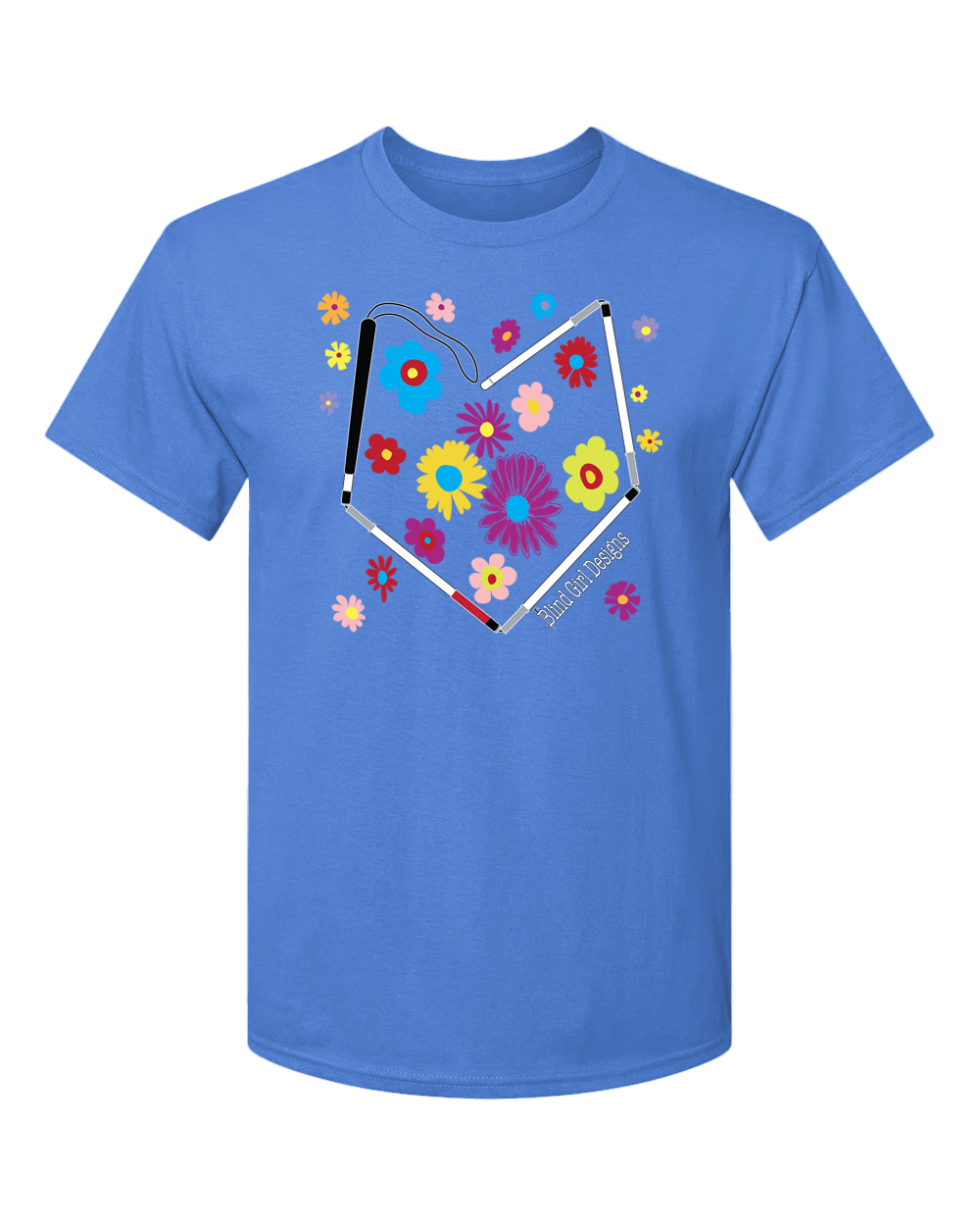 Colorful Flower Heart Cane T-Shirt - Carolina blue (deep light blue)