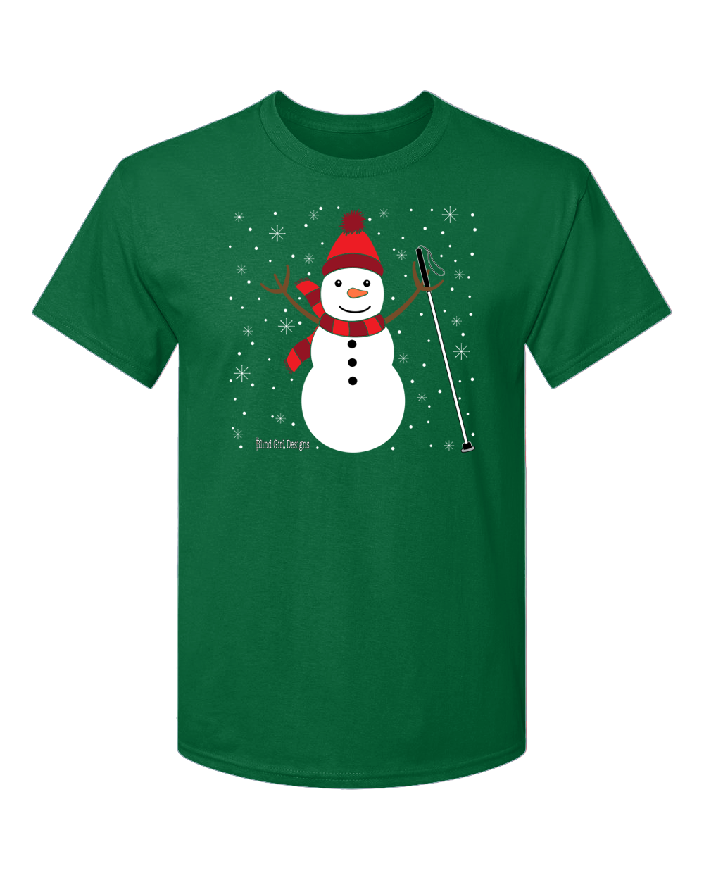 Jolly  Snowman white cane T-shirt Irish green