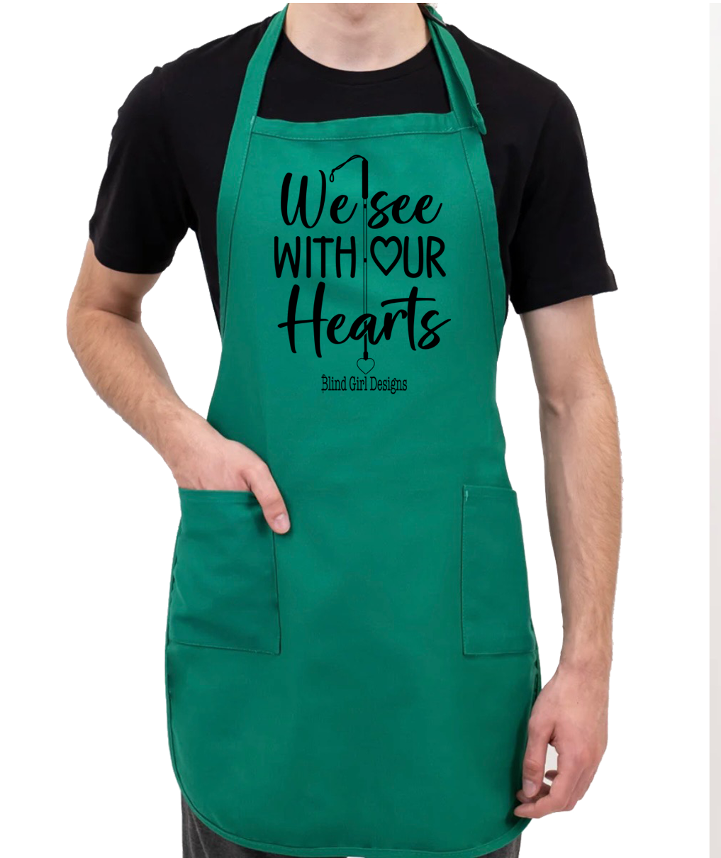 We See With Our Hearts whitecane  apron Irish green