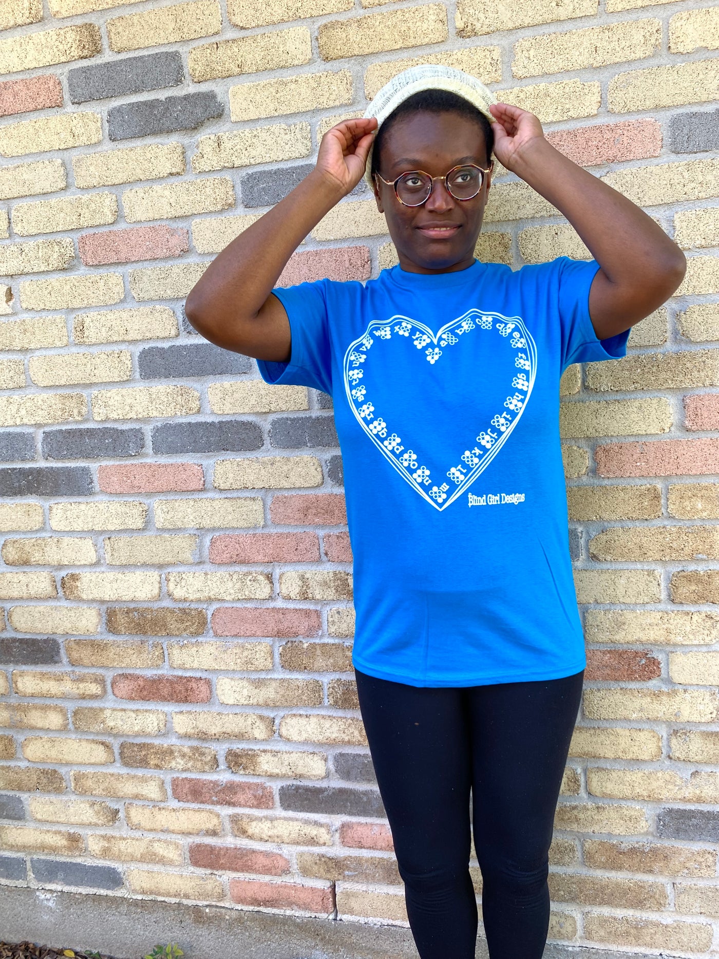 New! 3D  Tactile Braille Heart T-Shirt Sapphire blue