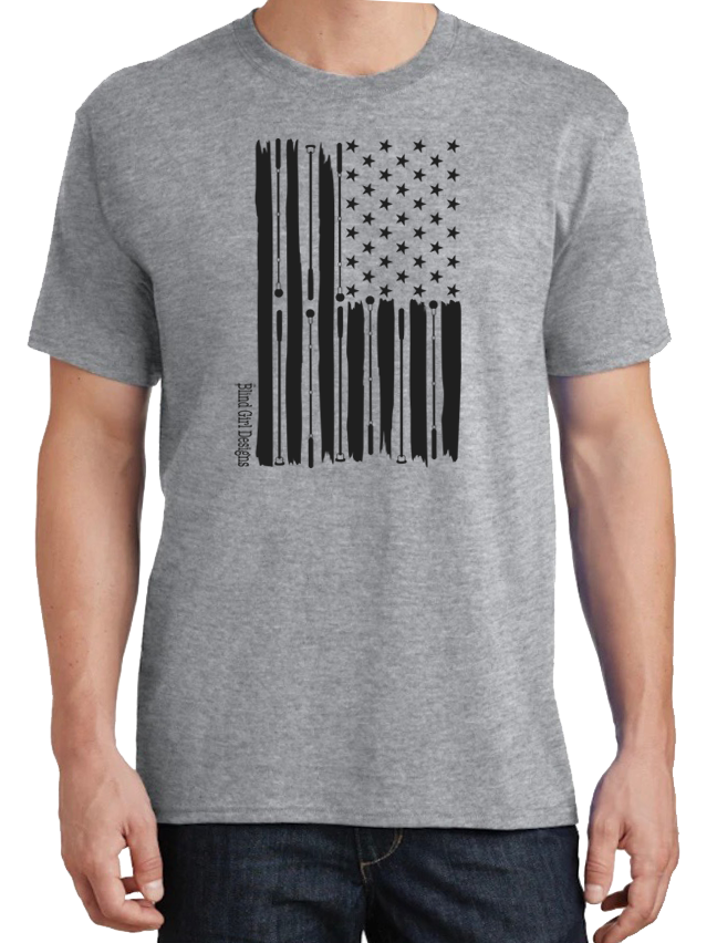 Sale! 3D American Flag T-Shirt - heather Gray with black puff ink