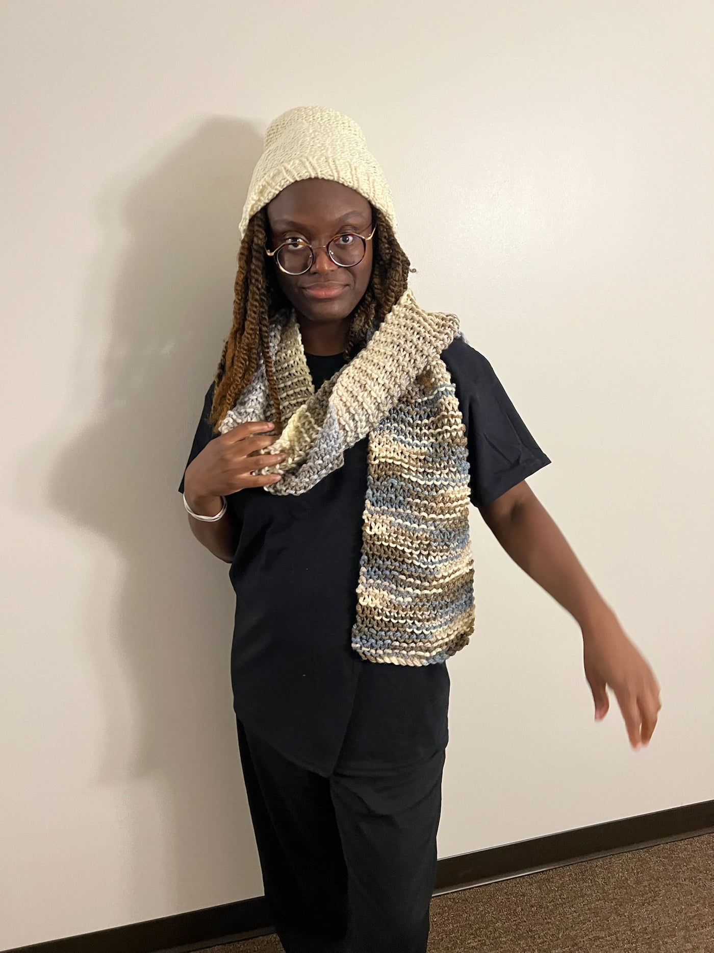 Handmade Hat and scarf set  grey and cream scarf and  hat