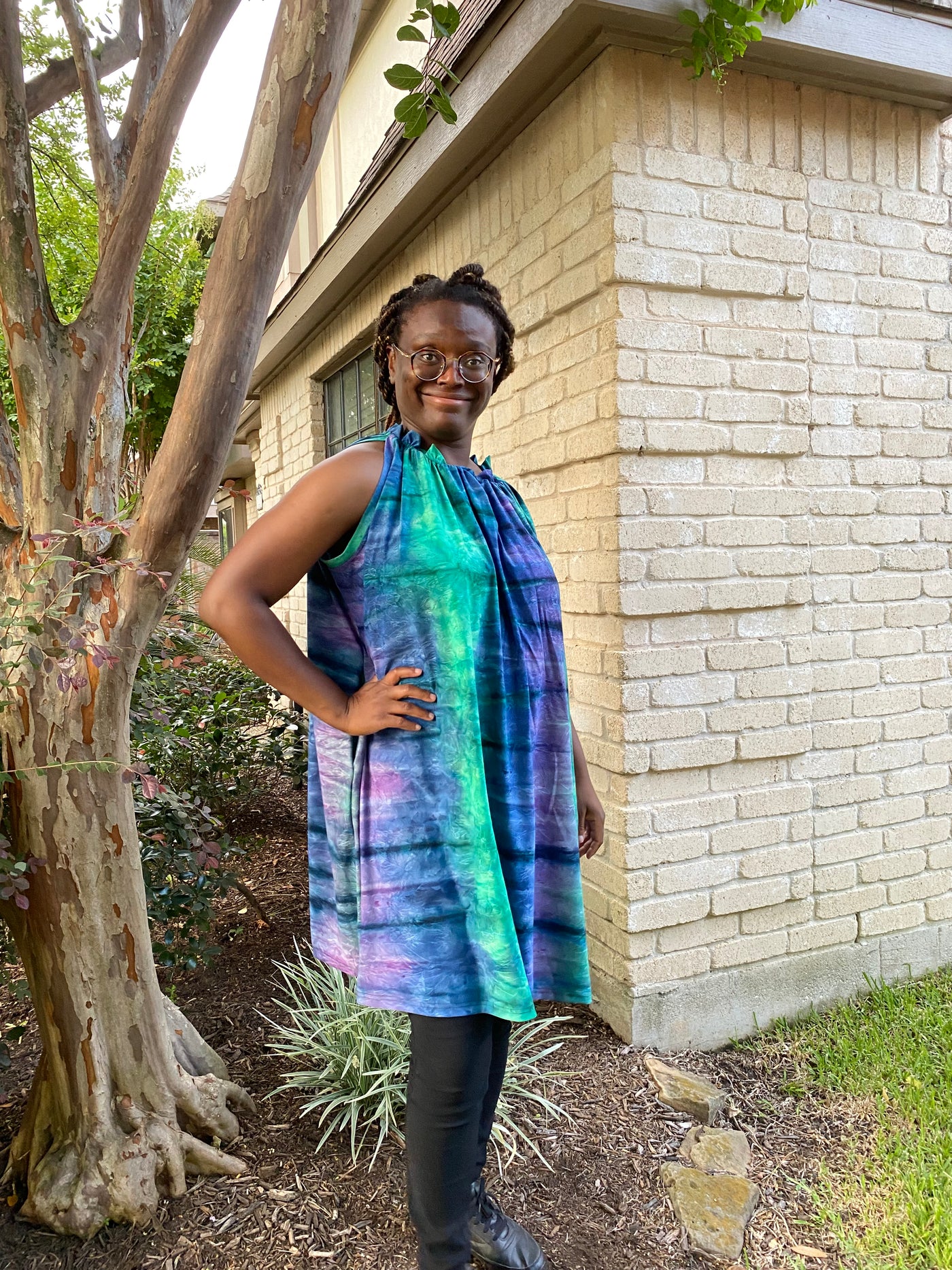 Sleeveless Pocketed Swing Dress beautiful crinkle fabric of blue, aqua pink-our number one best selling fabric!