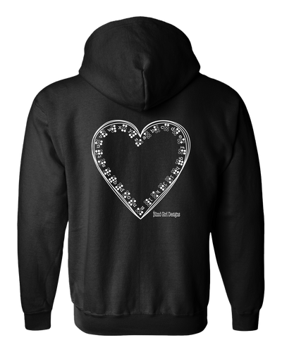 3D Braille Heart Full Zip Hoodie - Black