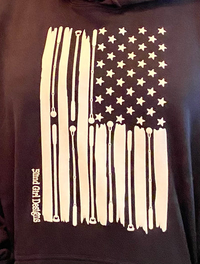 New! 3D Tactile American Flag White Cane  Zipper Hoodie - Black- Best Seller!