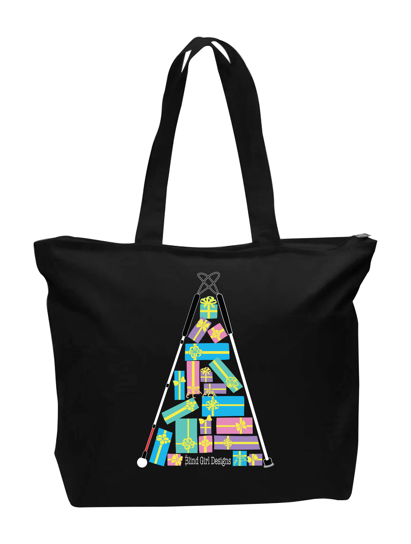 Christmas Tree of Gifts Zip Tote - Black