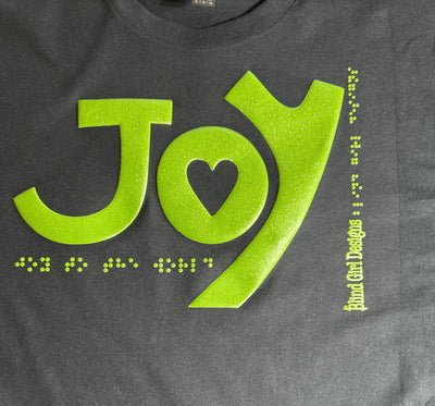 New 3D Joy T-Shirt.- Black with Green Glitter Tactile Ink