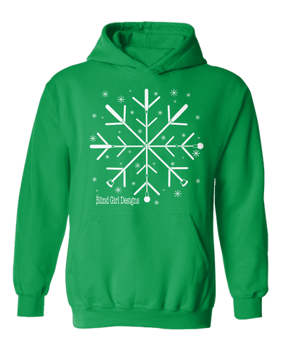 New!! 3D  Tactile! Snowflake White Cane  Hoodie -  Irish green with white ink