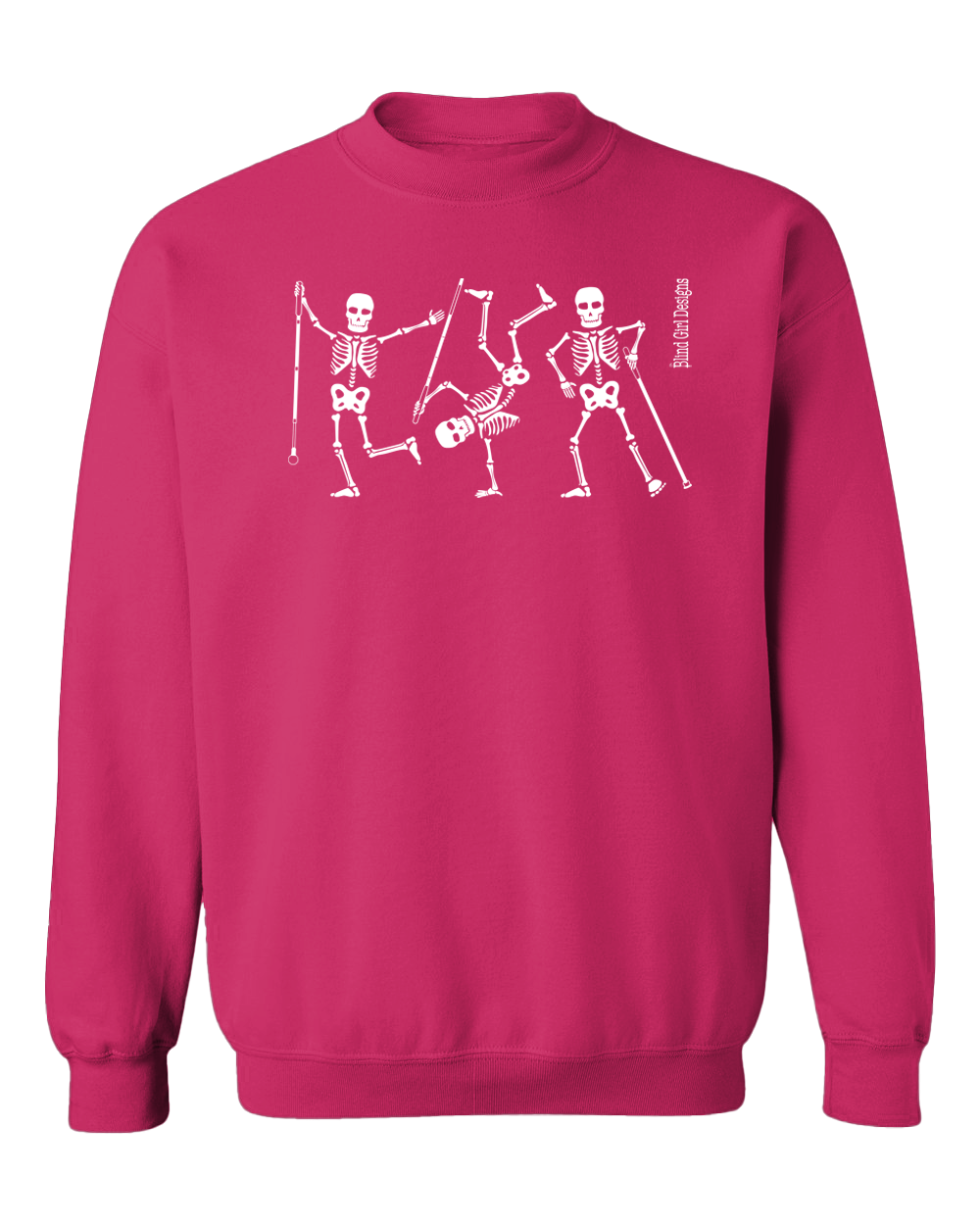 NEW! Dancing Skeletons with white canes 3-D Glow-in-the-Dark Sweatshirt - vibrant pink