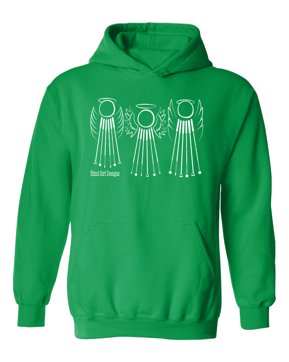 Tactile 3 Sweet White Cane Angels Hoodie - Irish Green