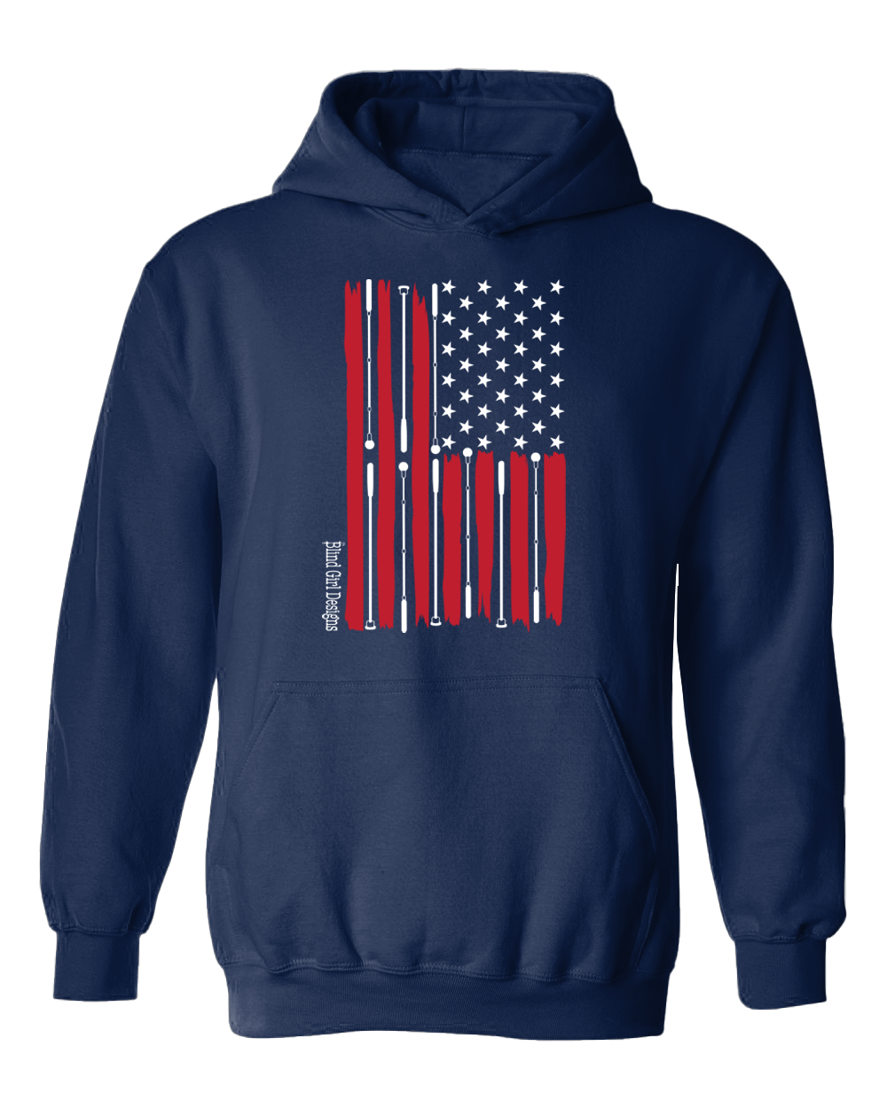 Beautiful Tactile American Flag Hoodie - Navy Blue