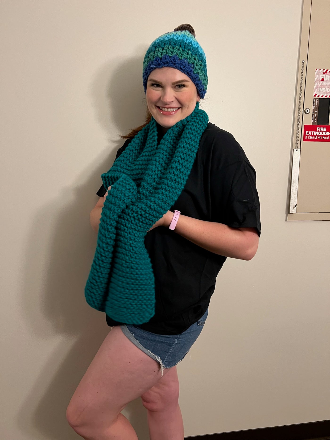 Handmade Scarf & Hat Set -teal blue