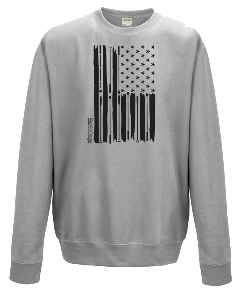 Sale! 3D Tactile American Flag White Cane Sweatshirt - Heather Grey