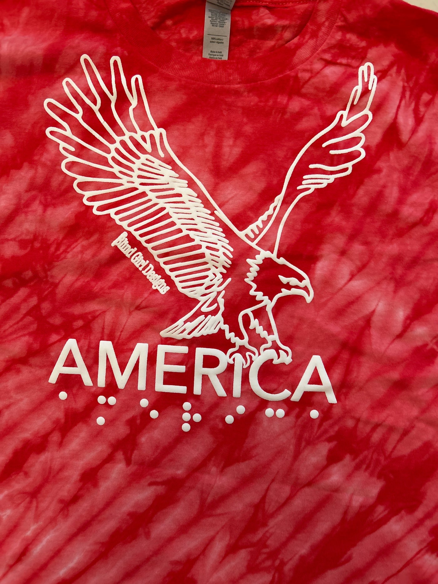 3D Tactile American Eagle T-Shirt - red Tie Dye