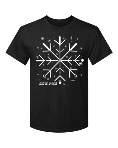 3D Tactile White Cane Snowflake T-Shirt - Black