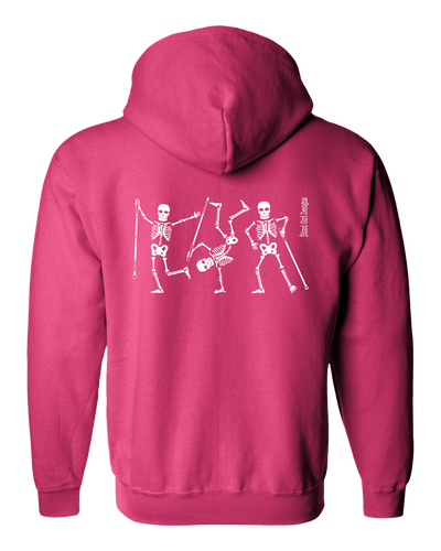 3D Dancing Skeletons Glow-in-the-Dark Full Zip Hoodie pink