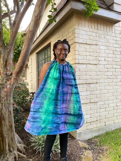 Sleeveless Pocketed Swing Dress beautiful crinkle fabric of blue, aqua pink-our number one best selling fabric!