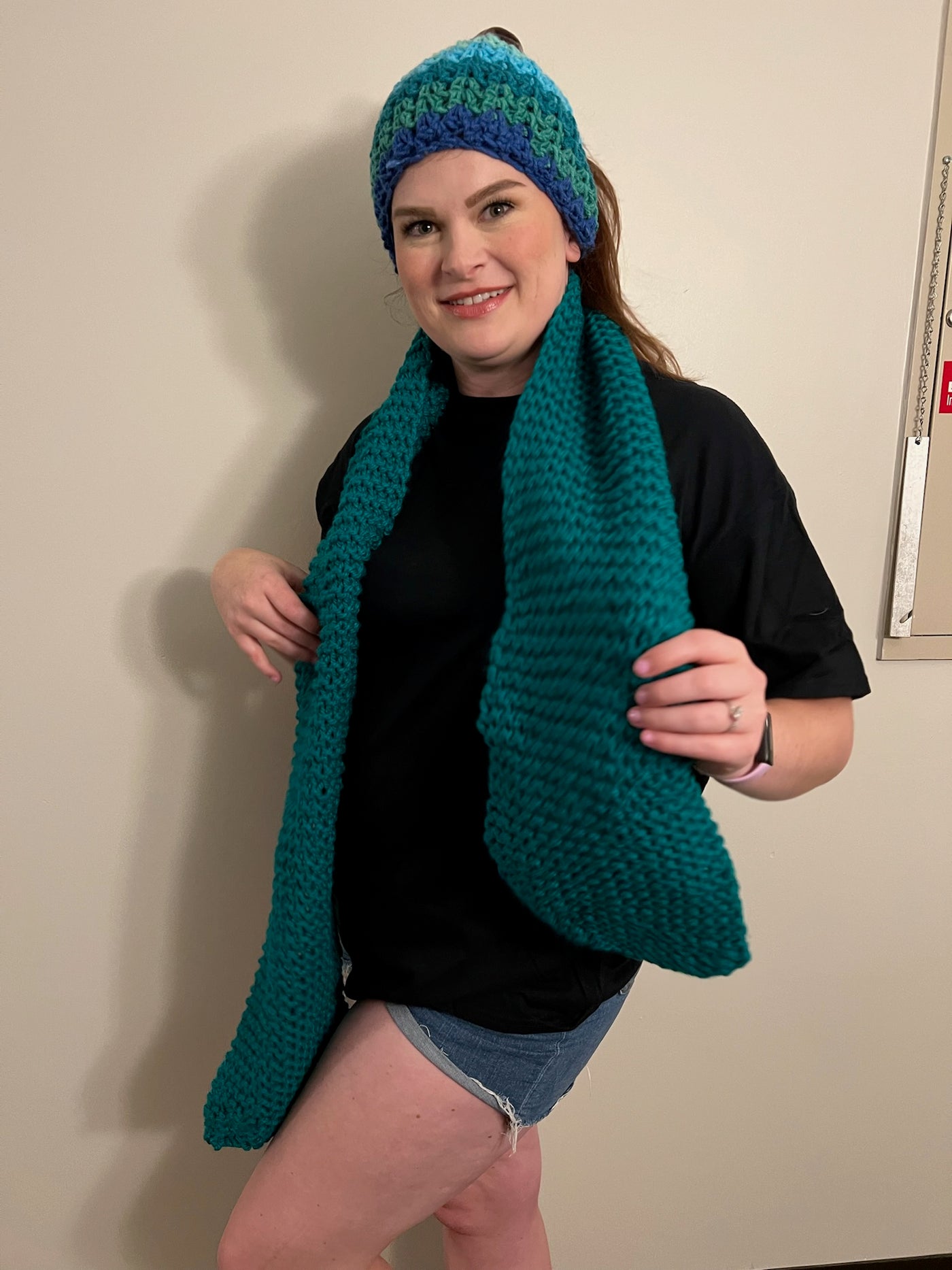 Handmade Scarf & Hat Set -teal blue