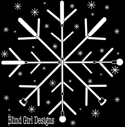 3D Tactile White Cane Snowflake T-Shirt - Black