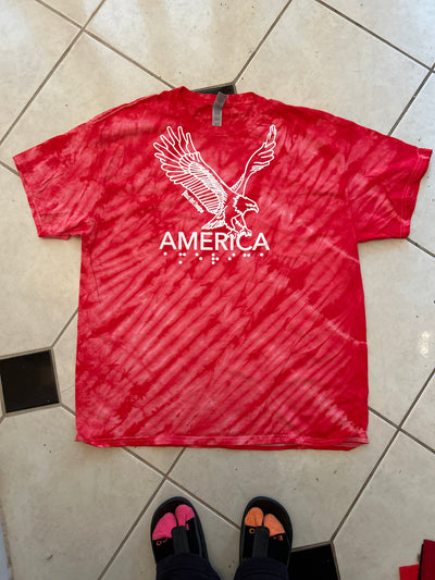 3D Tactile American Eagle T-Shirt - red Tie Dye