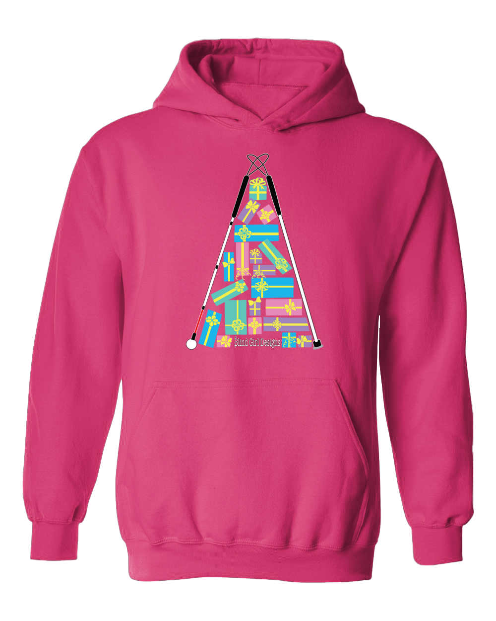 Christmas Tree of Gifts Hoodie - Bright Pink