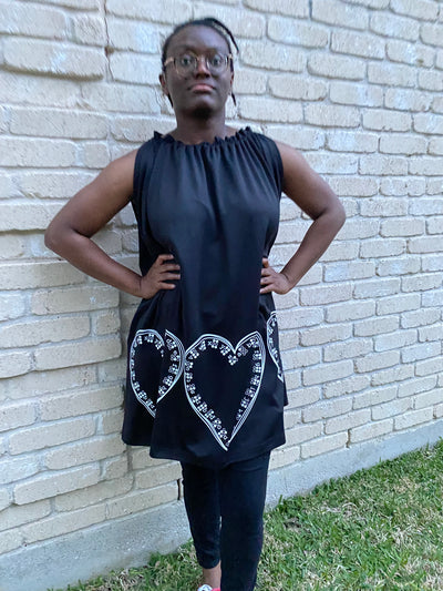 New! Braille Heart Black Sleeveless Pocketed Swing Dress - Limited Edition