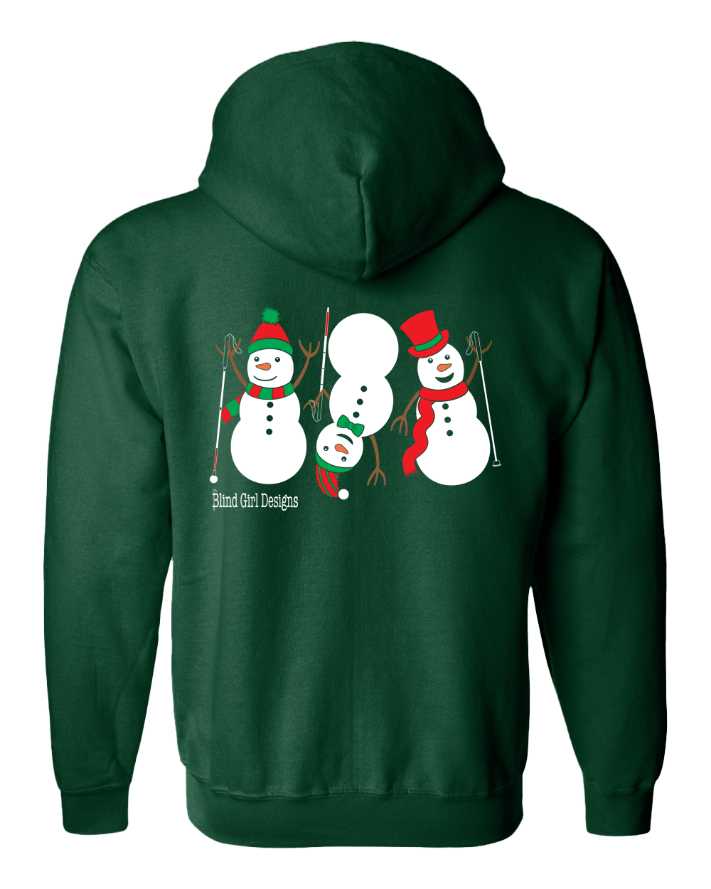 3 Dancing Snowmen with White Canes Full Zip Hoodie - Deep Forest Green