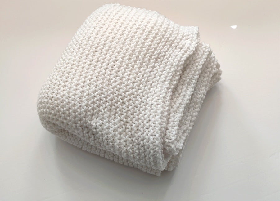 Big Chunky Hand Knit Blanket Soft White by Linda, a blind artisan