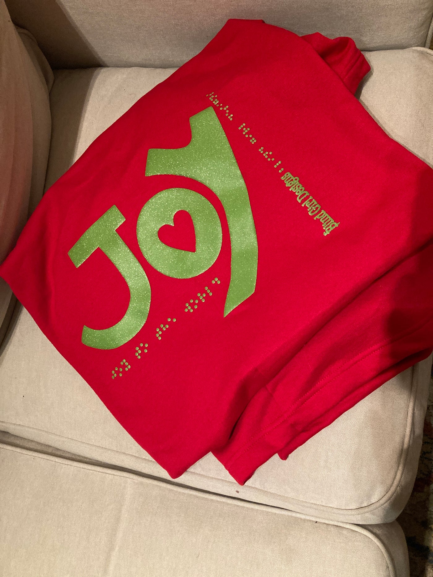 Tactile “Joy” in Green Ink Sweatshirt Blanket - Red