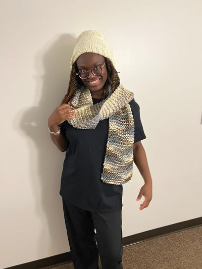 Handmade Hat and scarf set  grey and cream scarf and  hat