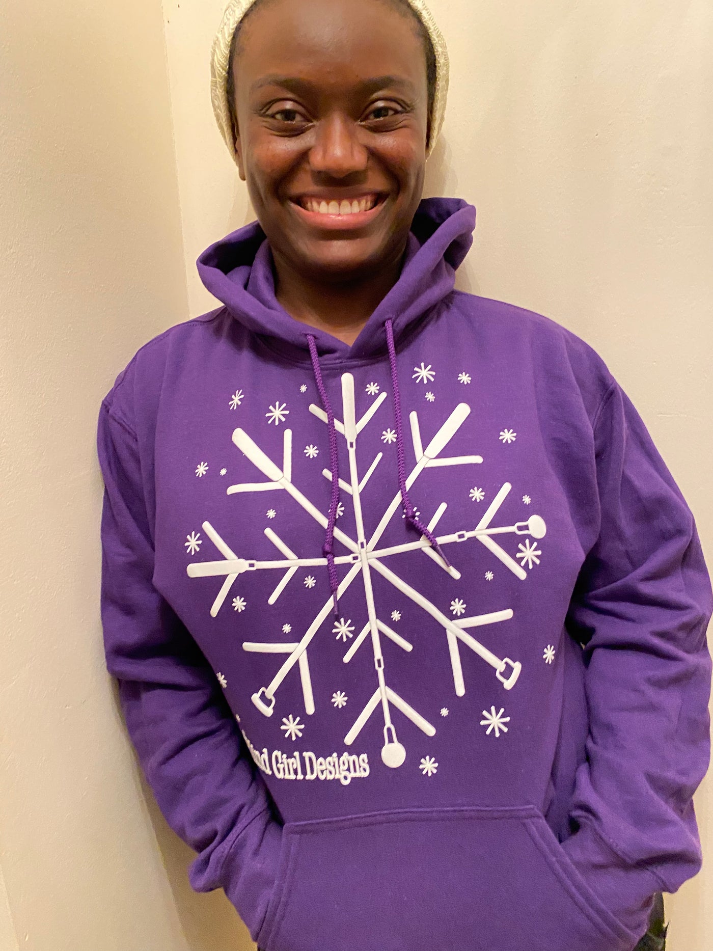 New!! 3D  Tactile! Snowflake White Cane  Hoodie -  purple