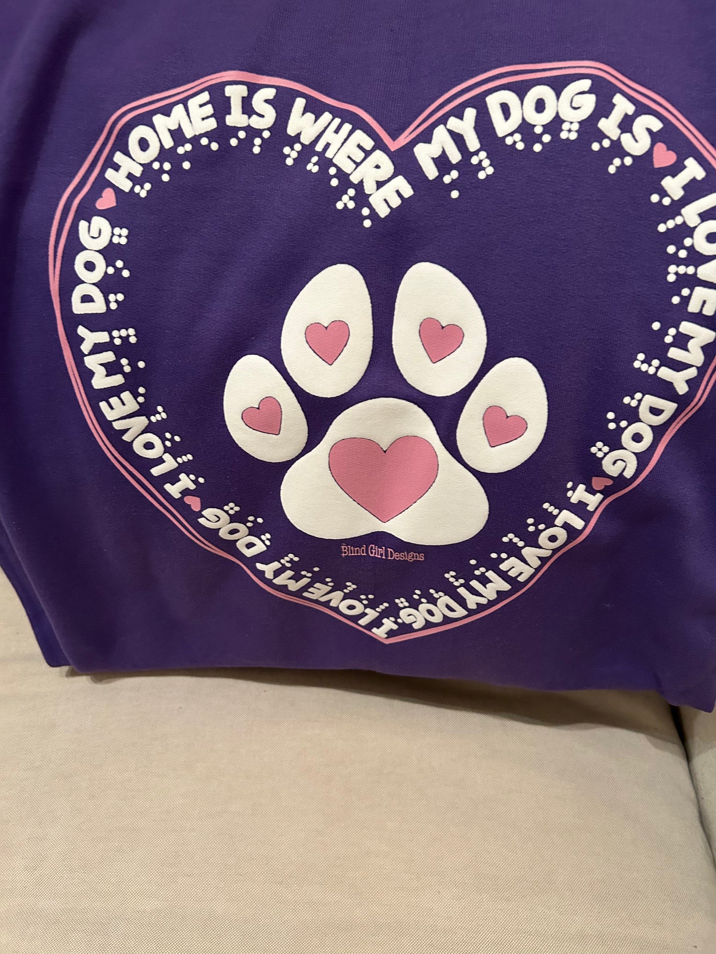 Tactile “Home is Where My Dog Is" Sweatshirt Blanket - Purple