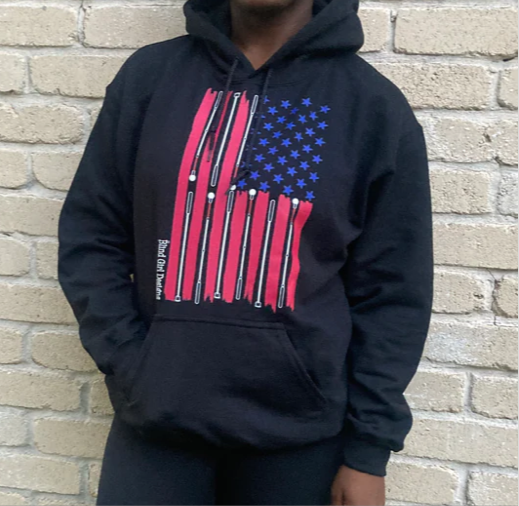 Sale! Colorful white cane, American flag black hoodie