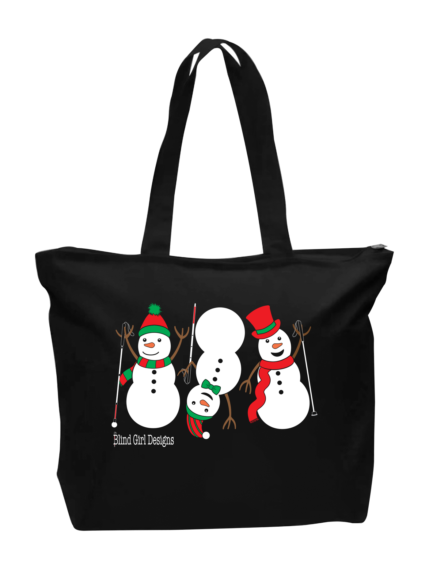 3 Dancing Snowmen with White Canes Tote Bag - Black