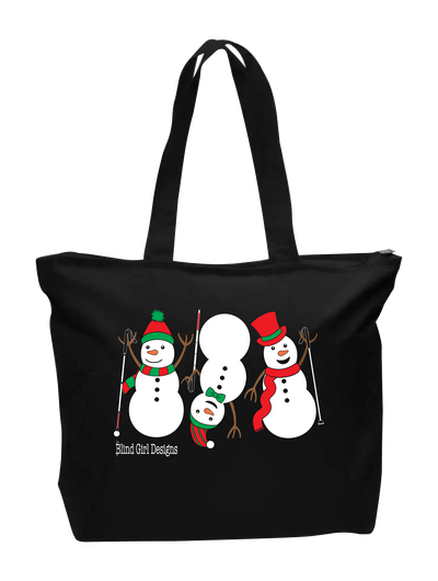 3 Dancing Snowmen with White Canes Tote Bag - Black