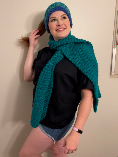 Handmade Scarf & Hat Set -teal blue