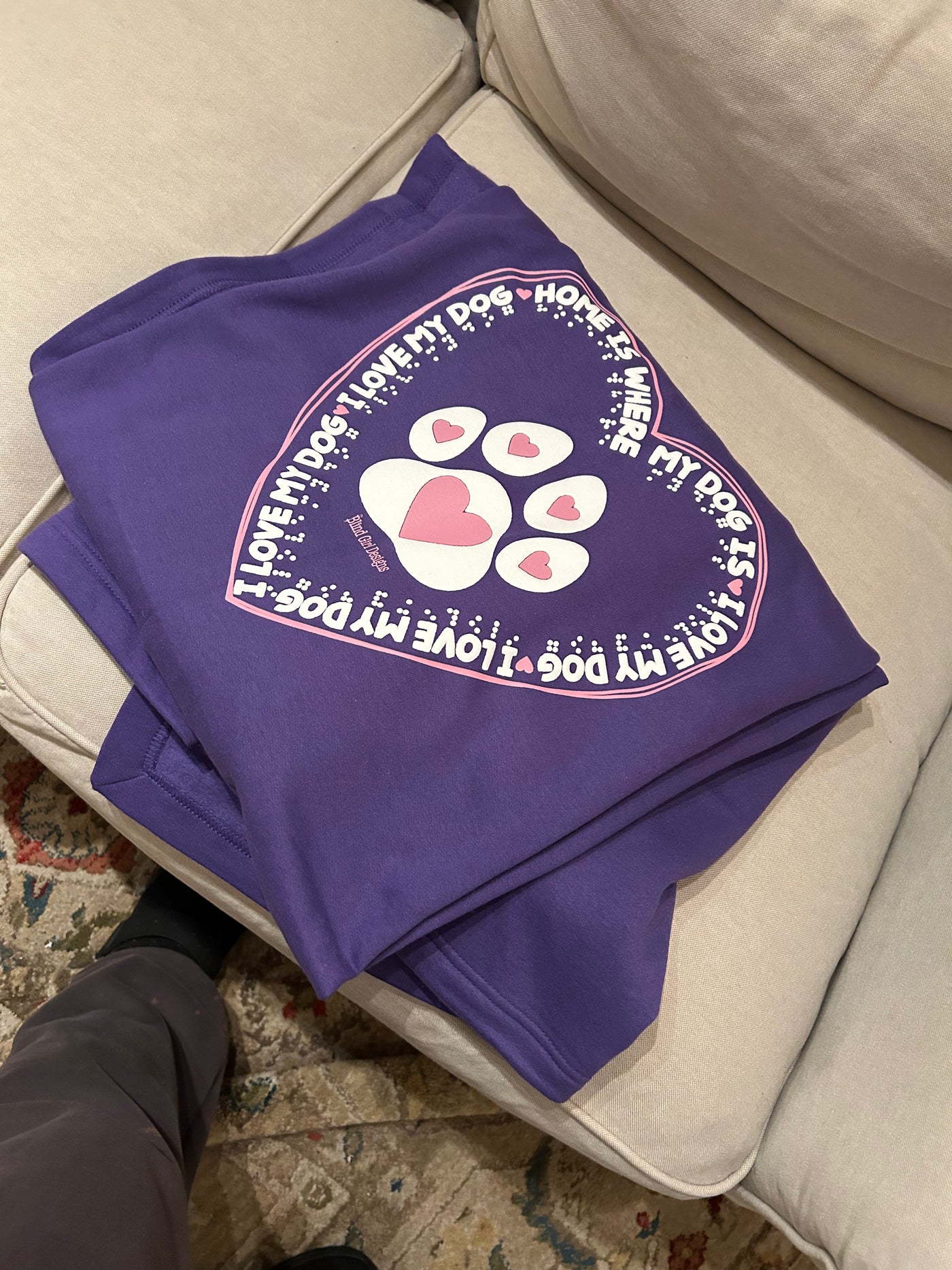 Tactile “Home is Where My Dog Is" Sweatshirt Blanket - Purple
