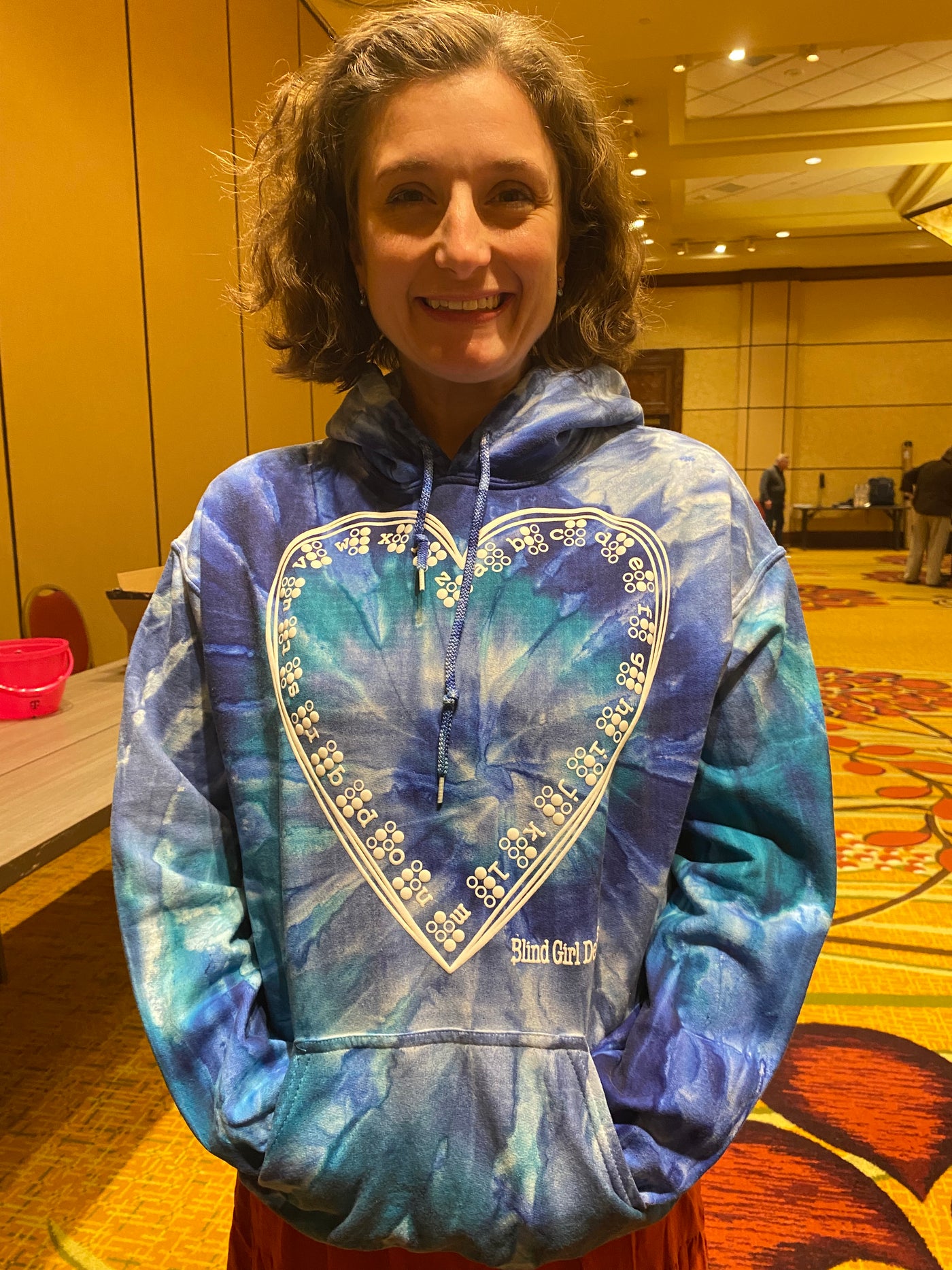 New!! 3D  Tactile Braille Heart    Tie Dye Hoodie -  in a swirl of blues and greens