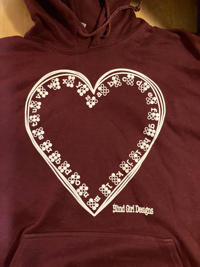 New! 3D Tactile Braille Heart  Hoodie - Deep Berry