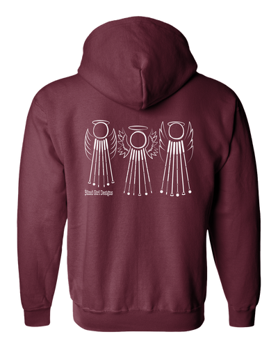 Tactile 3 Sweet White Cane Angels Full Zip Hoodie - Berry