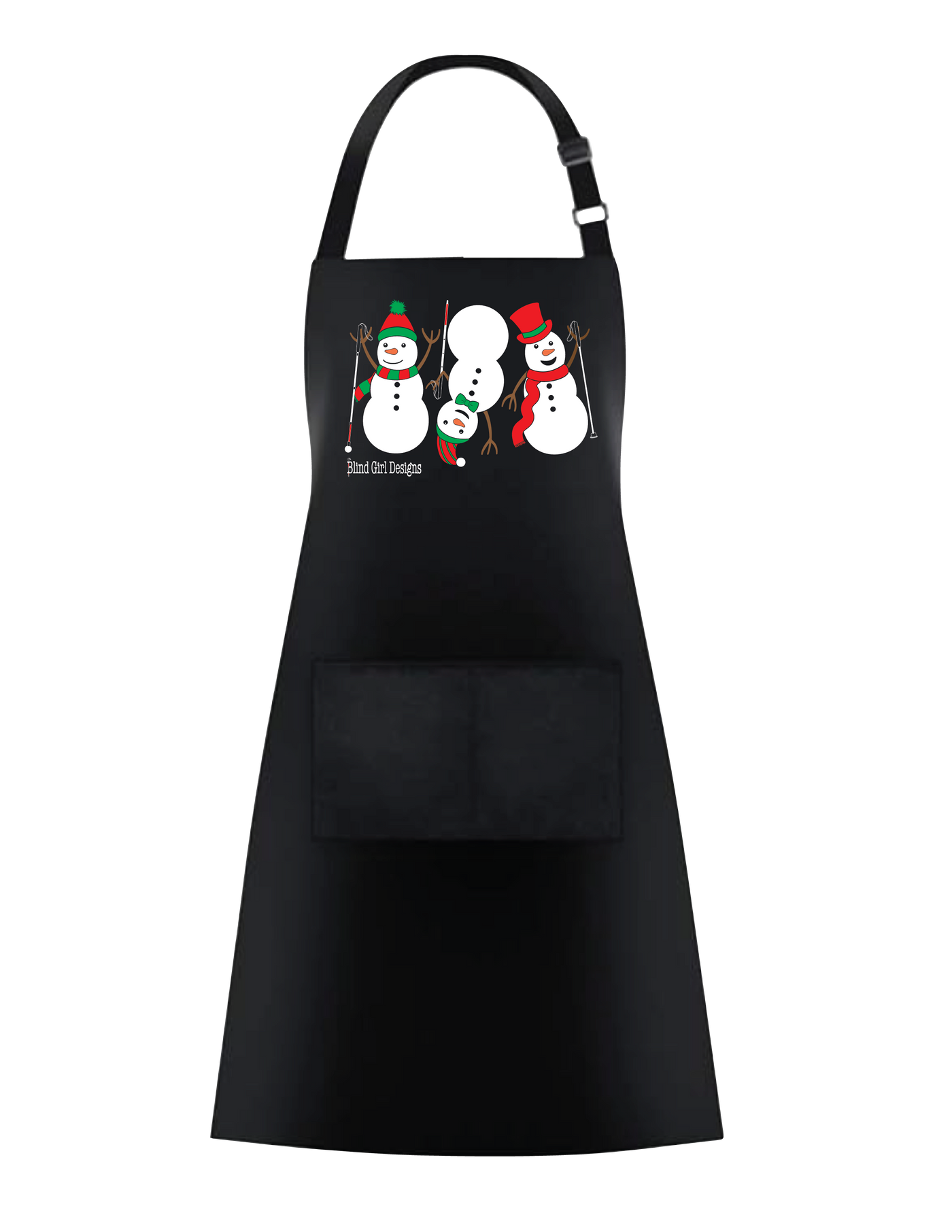 3 Dancing Snowmen with White Canes Apron - Black