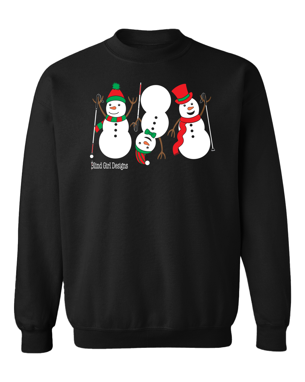 3 Dancing Snowmen with White Canes Crewneck Sweatshirt in Black